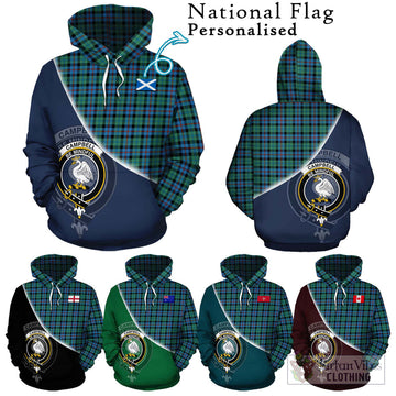 Campbell of Cawdor Ancient Tartan Hoodie with Personalised National Flag and Family Crest Half Style