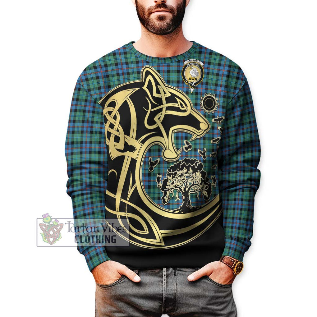 Campbell of Cawdor Ancient Tartan Sweatshirt with Family Crest Celtic Wolf Style Unisex - Tartan Vibes Clothing