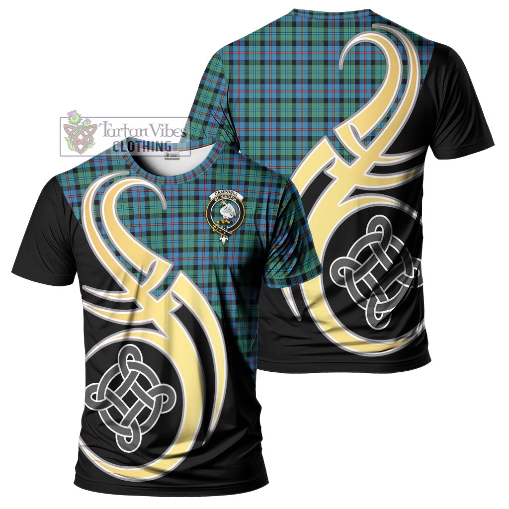 Tartan Vibes Clothing Campbell of Cawdor Ancient Tartan T-Shirt with Family Crest and Celtic Symbol Style