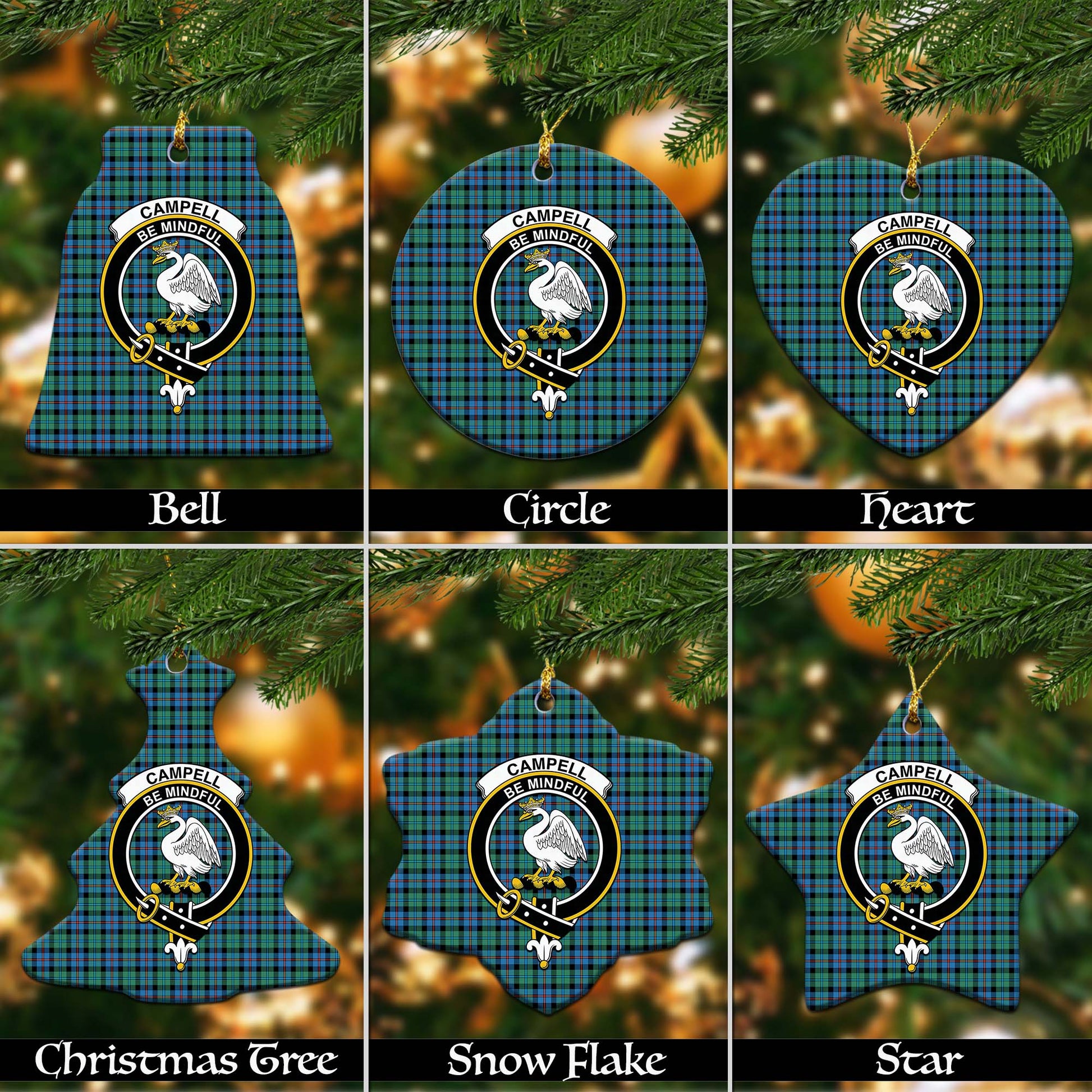 Campbell of Cawdor Ancient Tartan Christmas Ornaments with Family Crest Ceramic Bell Pack 1: ornament * 1 piece - Tartanvibesclothing