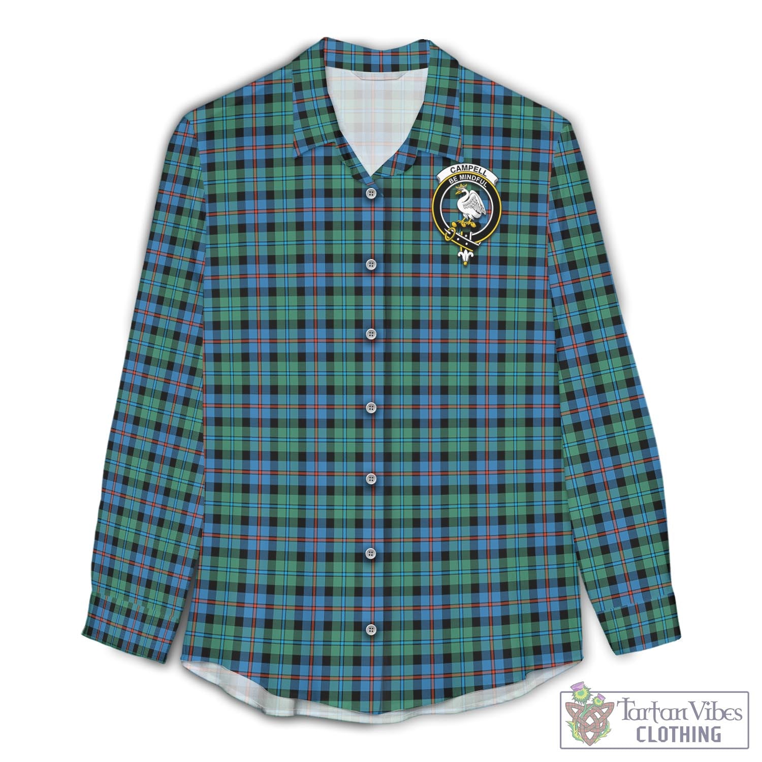 Tartan Vibes Clothing Campbell of Cawdor Ancient Tartan Womens Casual Shirt with Family Crest