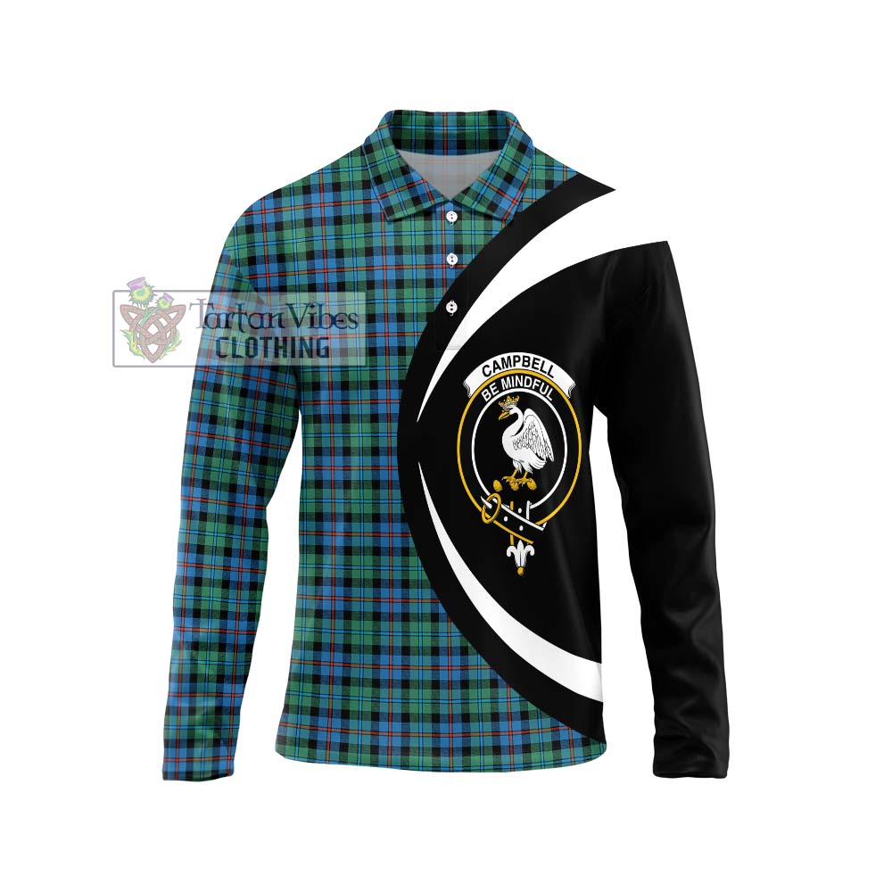 Campbell of Cawdor Ancient Tartan Long Sleeve Polo Shirt with Family Crest Circle Style Unisex - Tartan Vibes Clothing