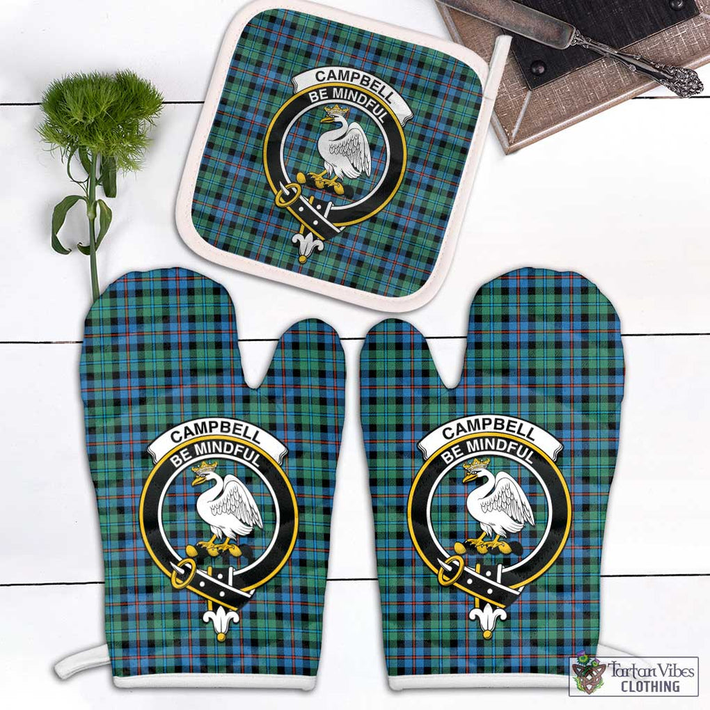 Campbell of Cawdor Ancient Tartan Combo Oven Mitt & Pot-Holder with Family Crest Combo 1 Oven Mitt & 1 Pot-Holder White - Tartan Vibes Clothing