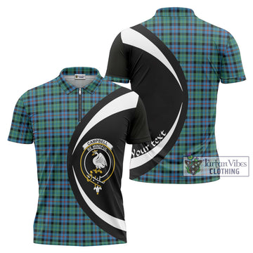 Campbell of Cawdor Ancient Tartan Zipper Polo Shirt with Family Crest Circle Style