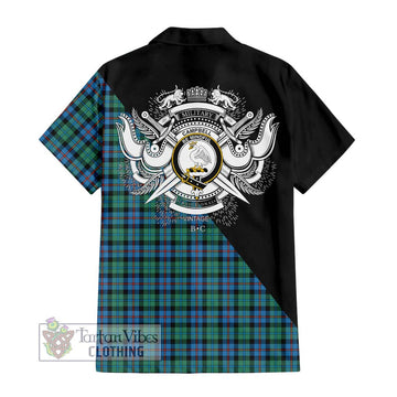 Campbell of Cawdor Ancient Tartan Short Sleeve Button Shirt with Family Crest and Military Logo Style