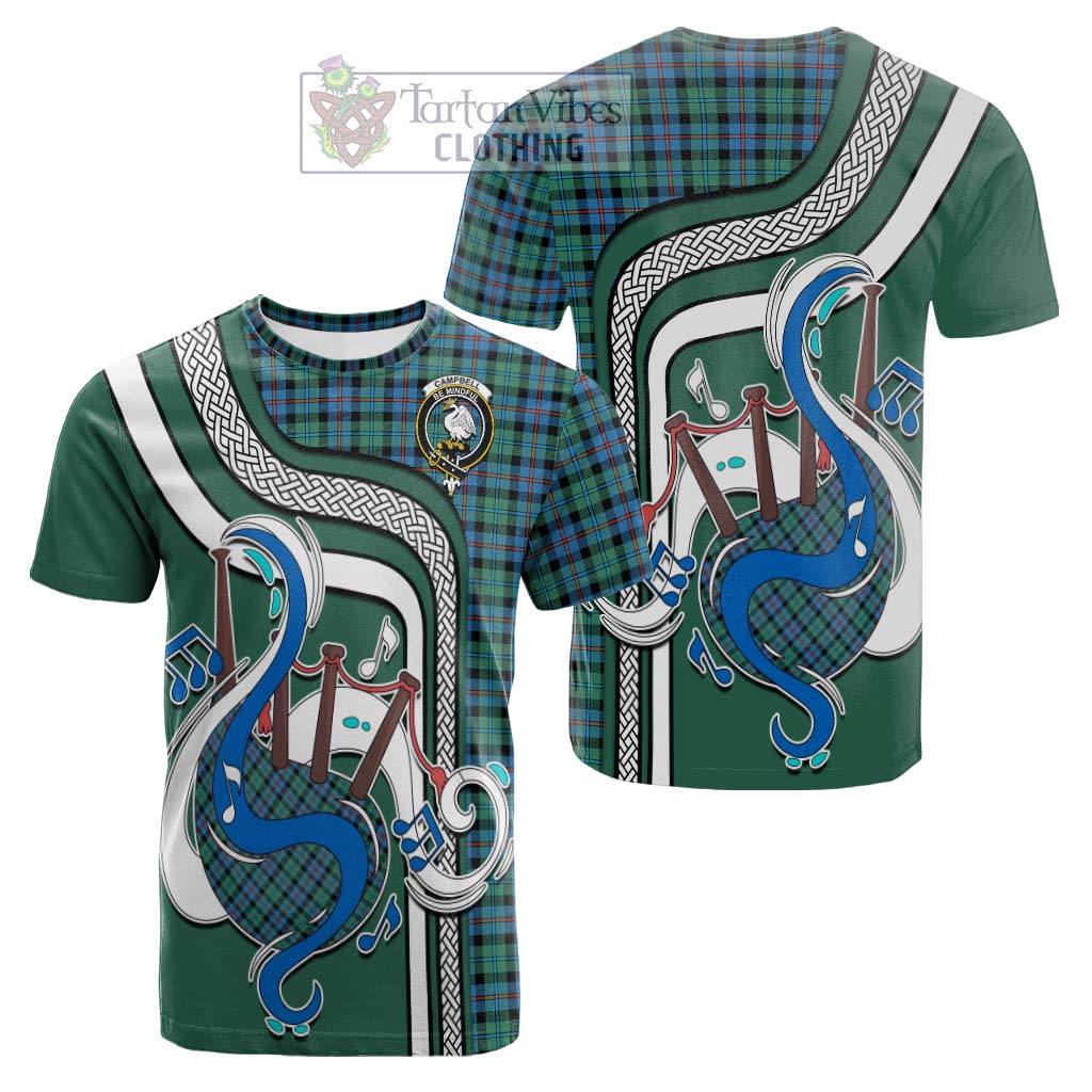 Tartan Vibes Clothing Campbell of Cawdor Ancient Tartan Cotton T-shirt with Epic Bagpipe Style