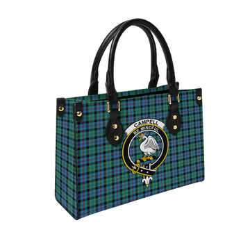 Campbell of Cawdor Ancient Tartan Leather Bag with Family Crest