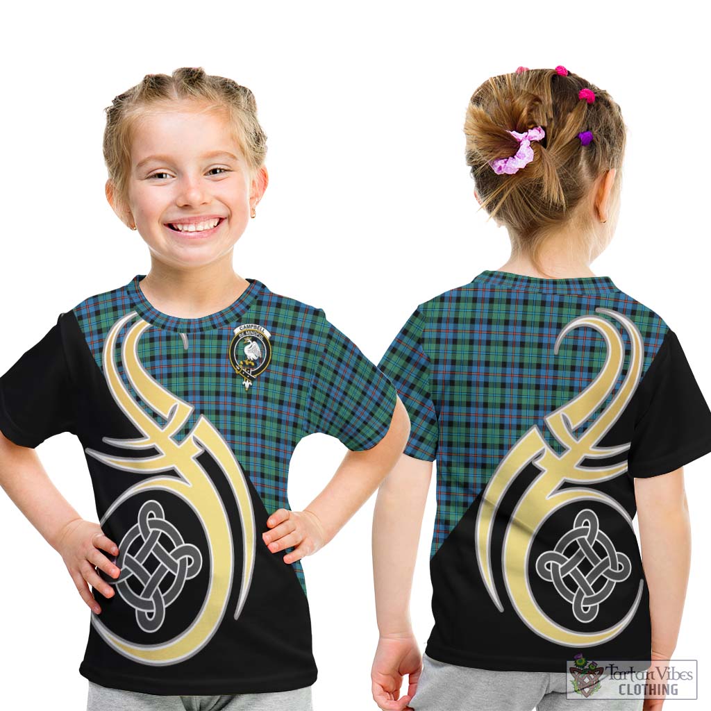 Campbell of Cawdor Ancient Tartan Kid T-Shirt with Family Crest and Celtic Symbol Style - Tartan Vibes Clothing