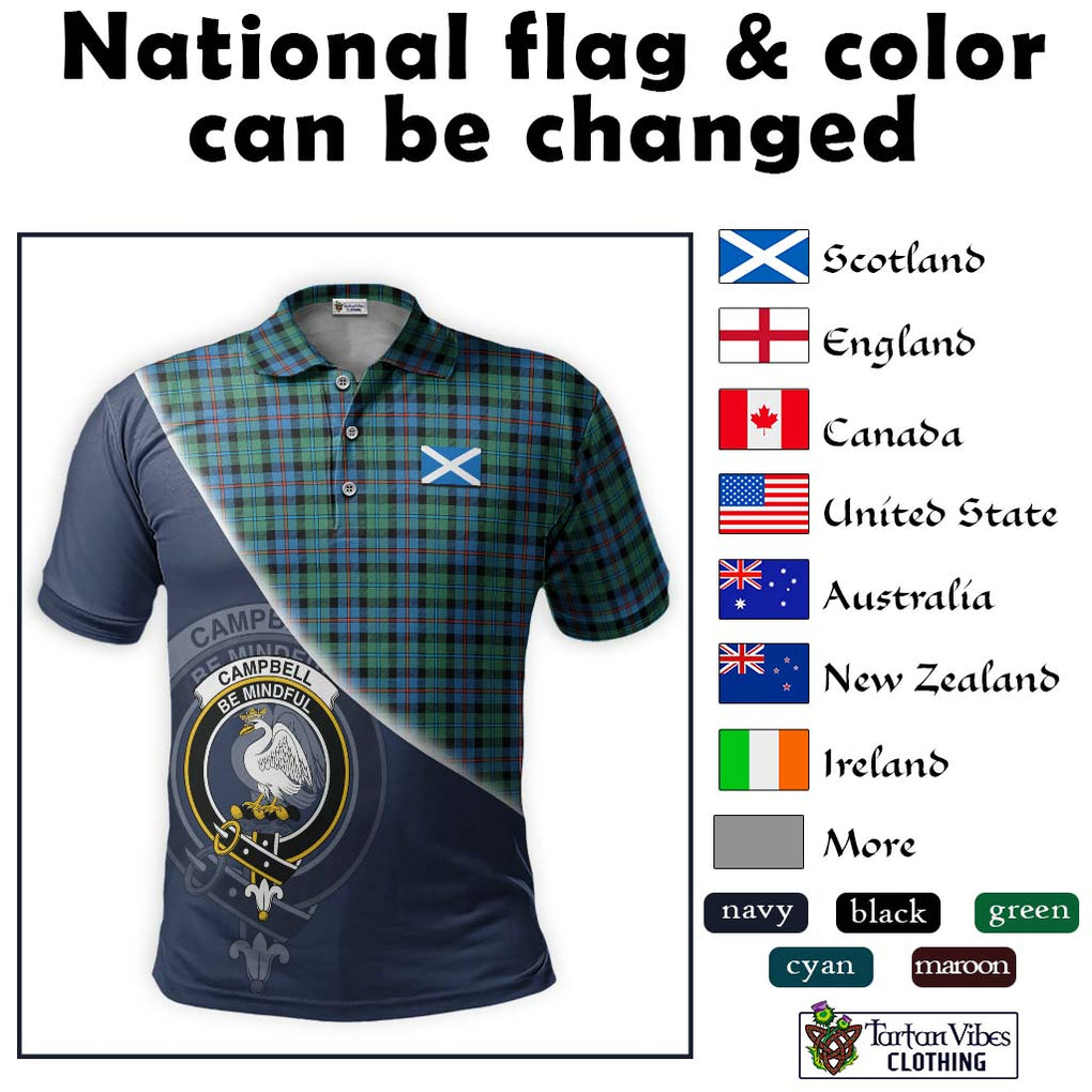 Campbell of Cawdor Ancient Tartan Polo Shirt with Personalised National Flag and Family Crest Half Style - Tartanvibesclothing Shop