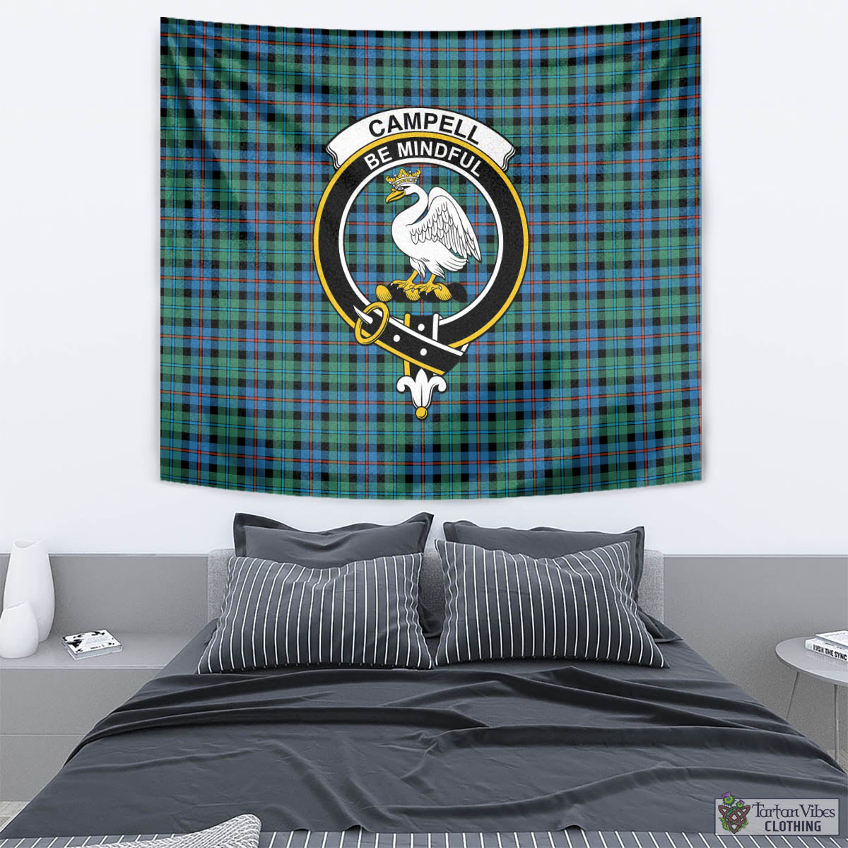 Tartan Vibes Clothing Campbell of Cawdor Ancient Tartan Tapestry Wall Hanging and Home Decor for Room with Family Crest