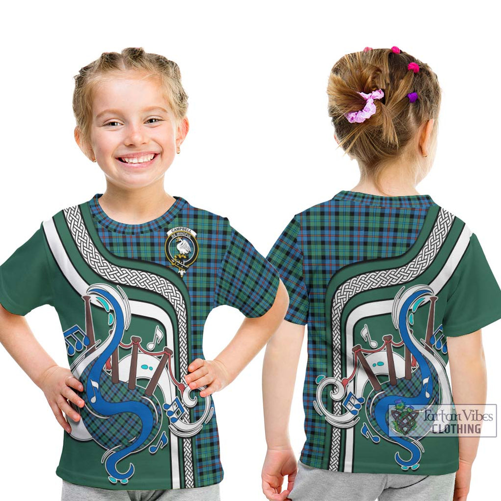 Tartan Vibes Clothing Campbell of Cawdor Ancient Tartan Kid T-Shirt with Epic Bagpipe Style