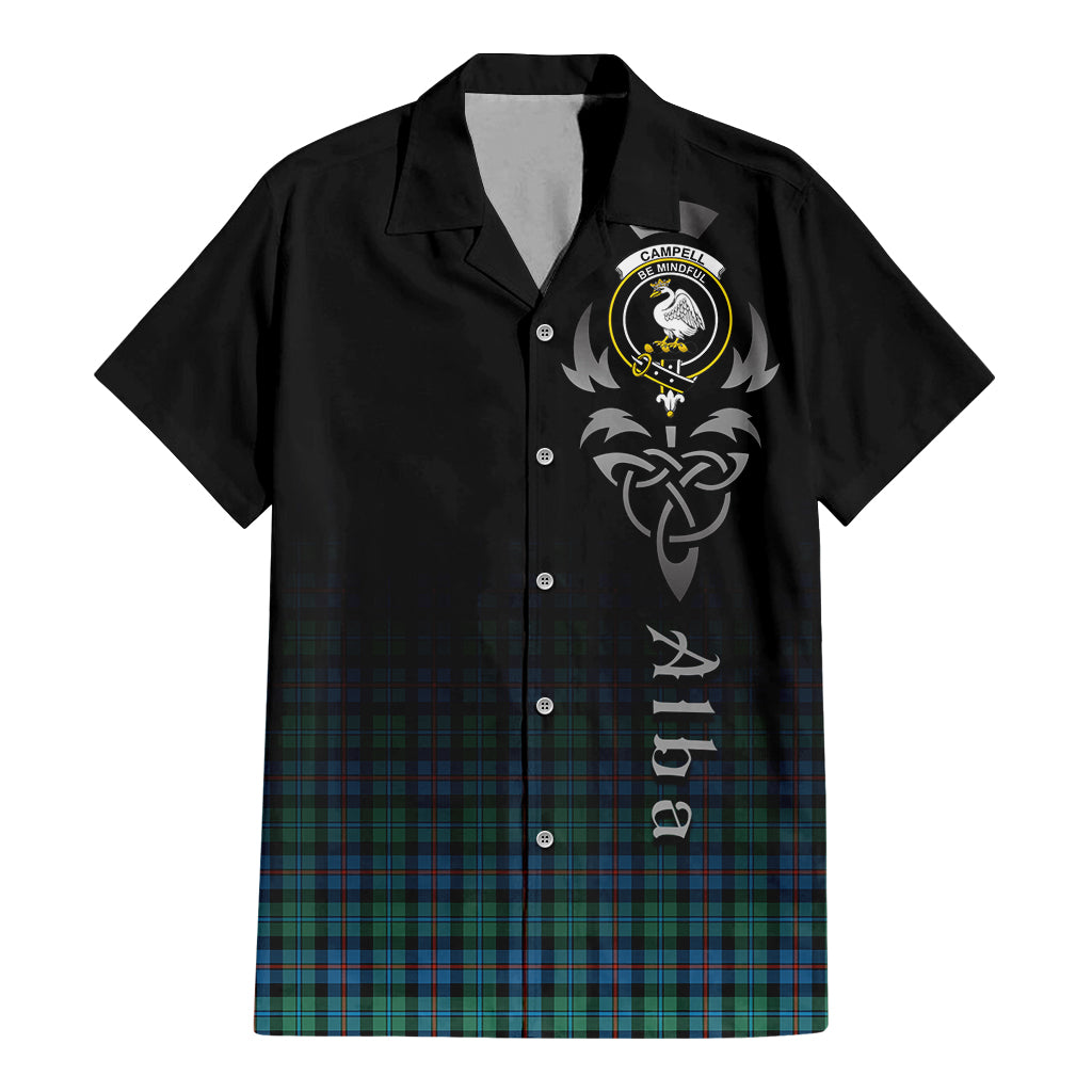 Tartan Vibes Clothing Campbell of Cawdor Ancient Tartan Short Sleeve Button Up Featuring Alba Gu Brath Family Crest Celtic Inspired