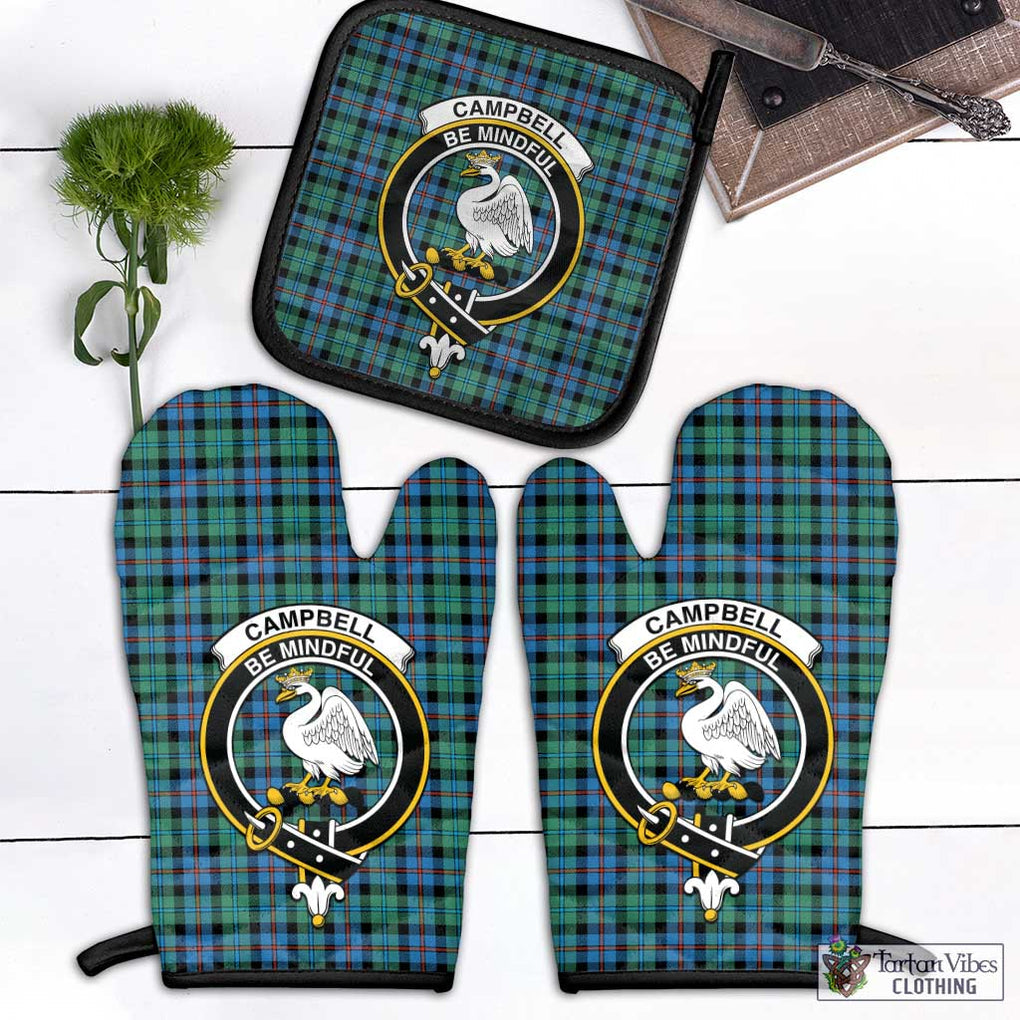 Campbell of Cawdor Ancient Tartan Combo Oven Mitt & Pot-Holder with Family Crest Combo 1 Oven Mitt & 1 Pot-Holder Black - Tartan Vibes Clothing