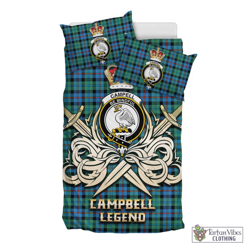 Tartan Vibes Clothing Campbell of Cawdor Ancient Tartan Bedding Set with Clan Crest and the Golden Sword of Courageous Legacy