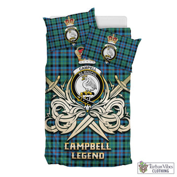 Campbell of Cawdor Ancient Tartan Bedding Set with Clan Crest and the Golden Sword of Courageous Legacy