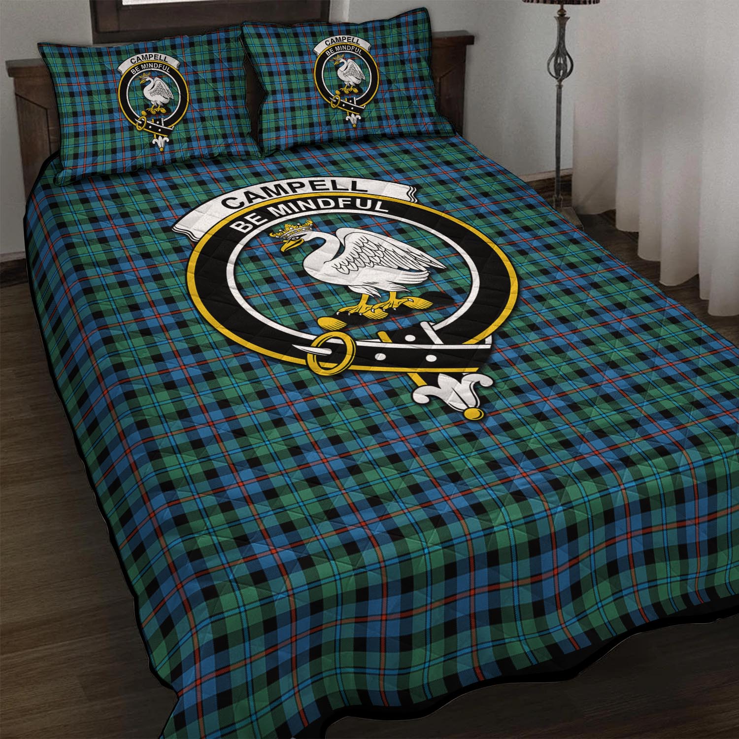 Campbell of Cawdor Ancient Tartan Quilt Bed Set with Family Crest - Tartan Vibes Clothing