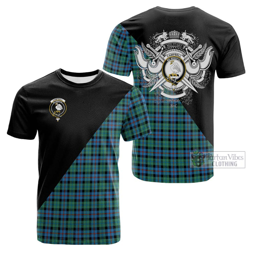 Tartan Vibes Clothing Campbell of Cawdor Ancient Tartan Cotton T-shirt with Family Crest and Military Logo Style