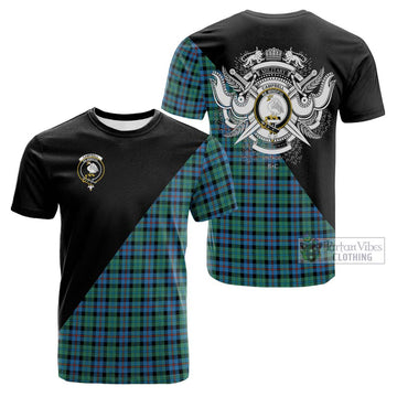 Campbell of Cawdor Ancient Tartan Cotton T-shirt with Family Crest and Military Logo Style