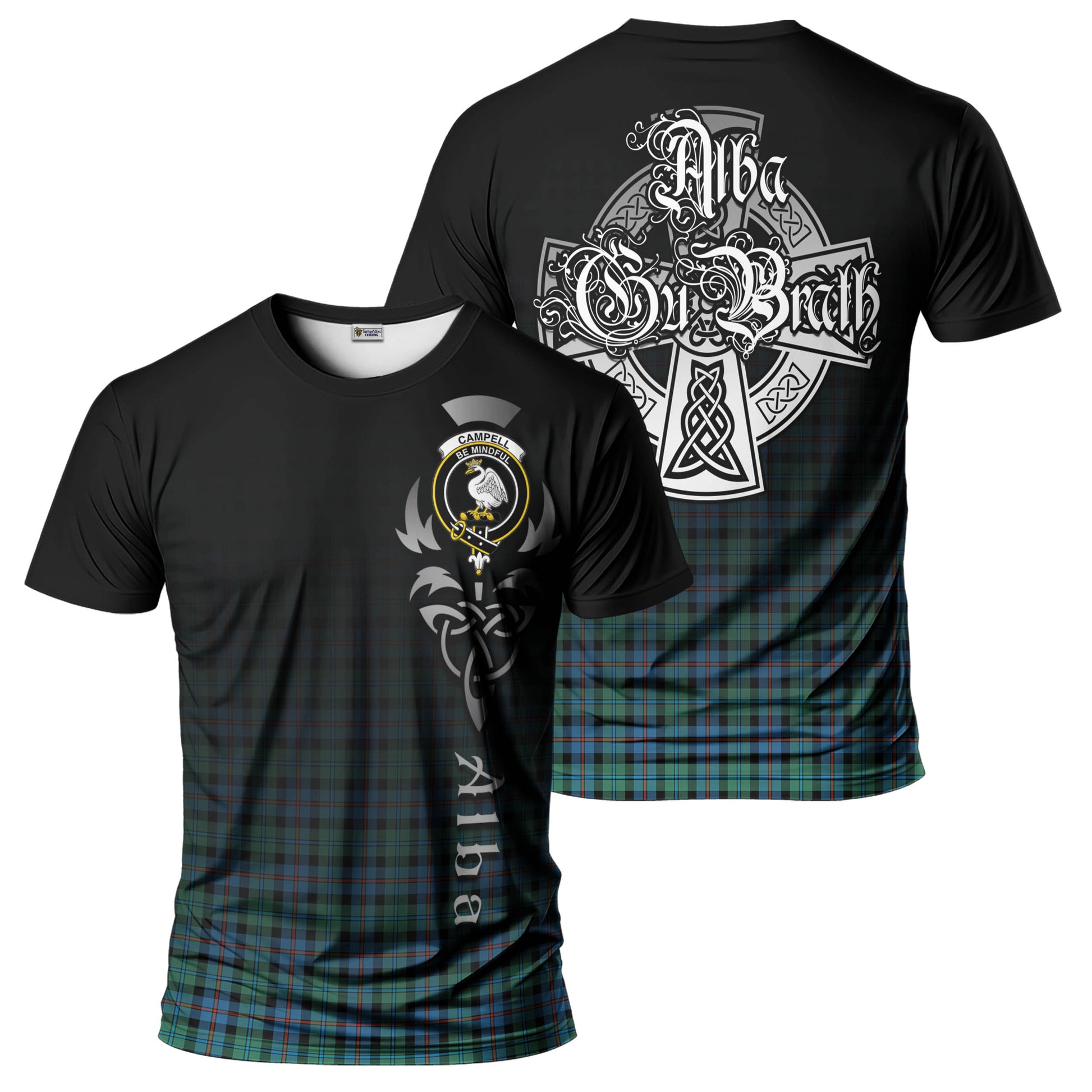 Tartan Vibes Clothing Campbell of Cawdor Ancient Tartan T-Shirt Featuring Alba Gu Brath Family Crest Celtic Inspired