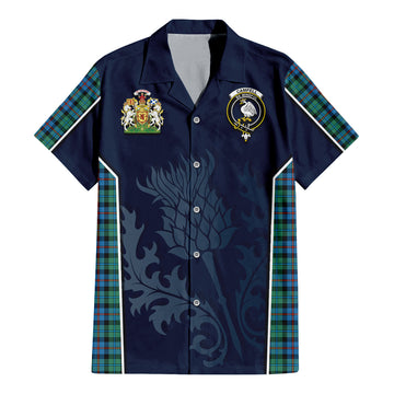 Campbell of Cawdor Ancient Tartan Short Sleeve Button Up Shirt with Family Crest and Scottish Thistle Vibes Sport Style