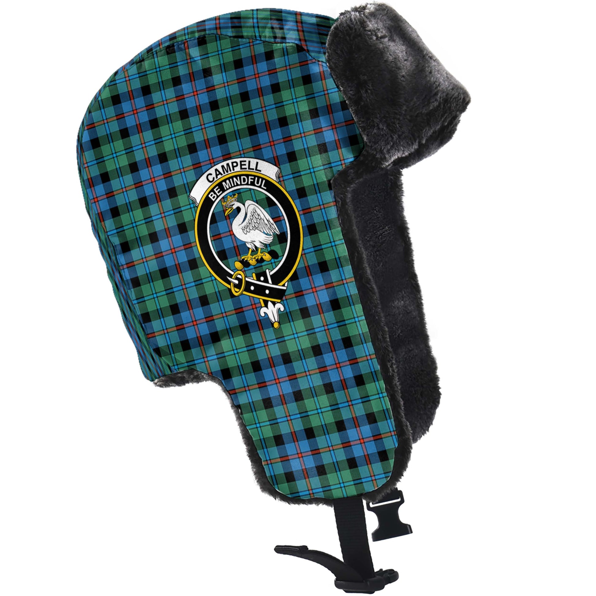 Campbell of Cawdor Ancient Tartan Winter Trapper Hat with Family Crest - Tartanvibesclothing