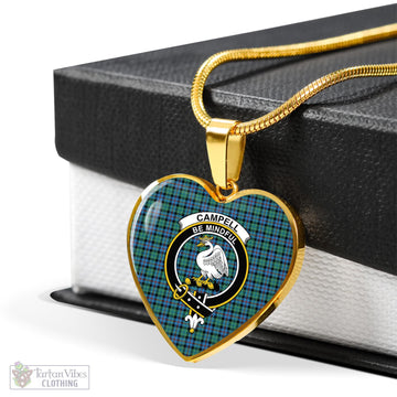 Campbell of Cawdor Ancient Tartan Heart Necklace with Family Crest