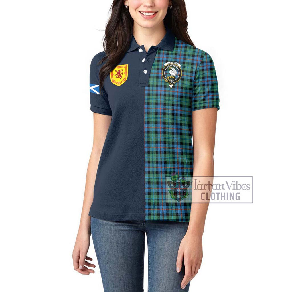 Tartan Vibes Clothing Campbell of Cawdor Ancient Tartan Women's Polo Shirt with Scottish Lion Royal Arm Half Style