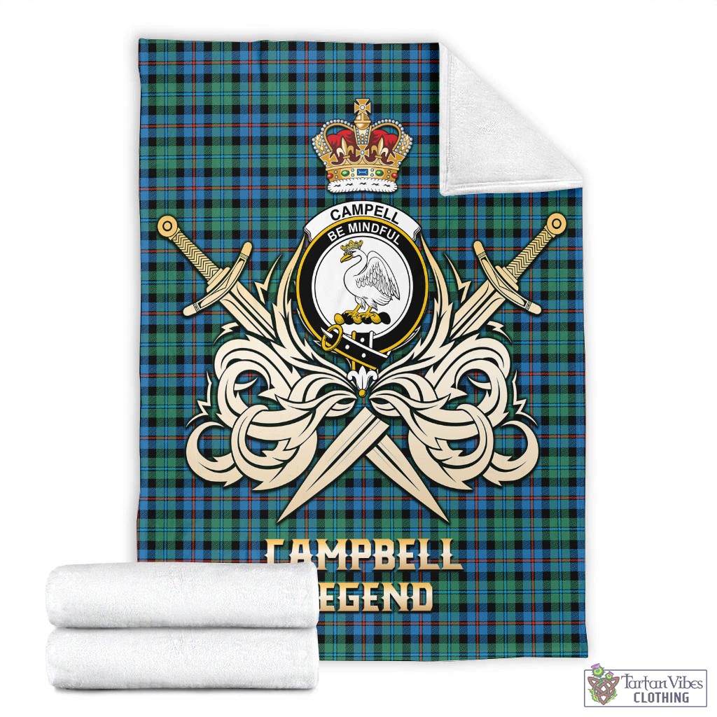 Tartan Vibes Clothing Campbell of Cawdor Ancient Tartan Blanket with Clan Crest and the Golden Sword of Courageous Legacy