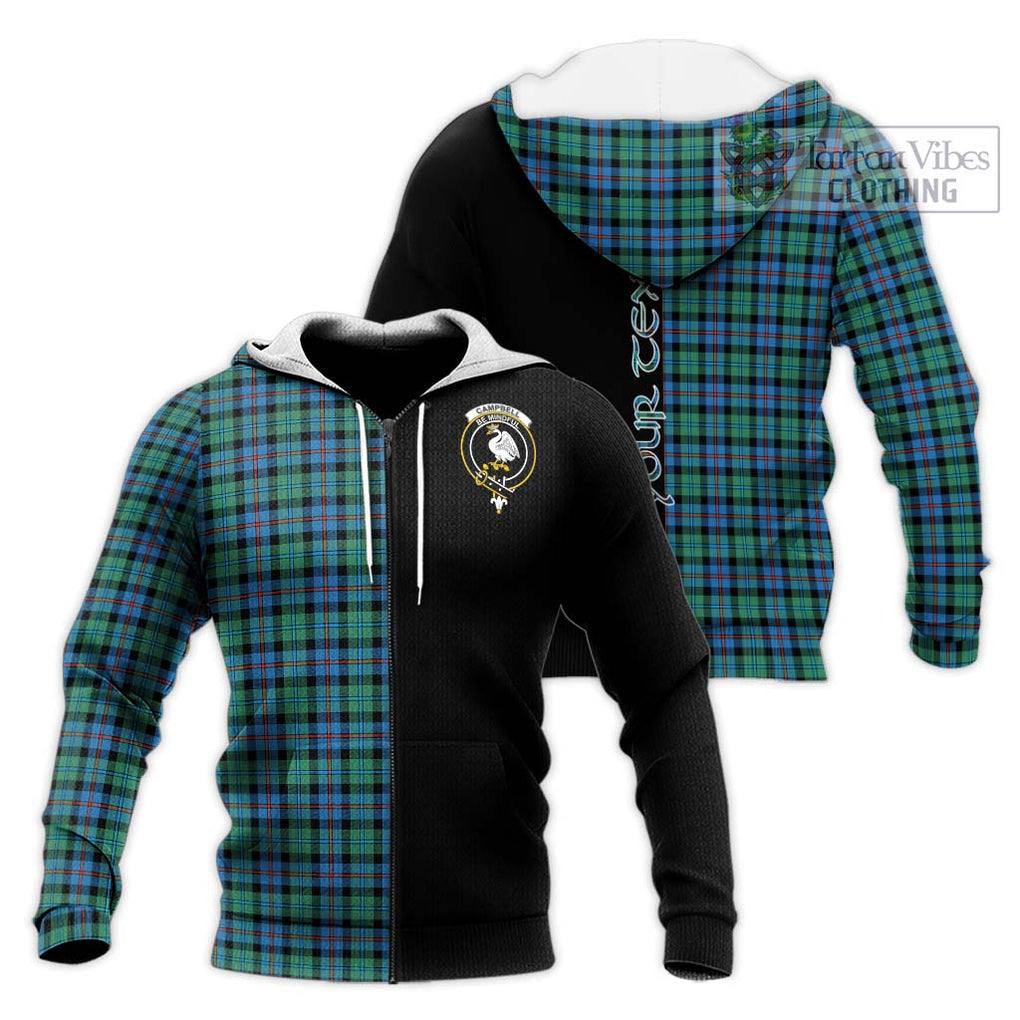 Campbell of Cawdor Ancient Tartan Knitted Hoodie with Family Crest and Half Of Me Style Unisex Knitted Zip Hoodie - Tartanvibesclothing Shop