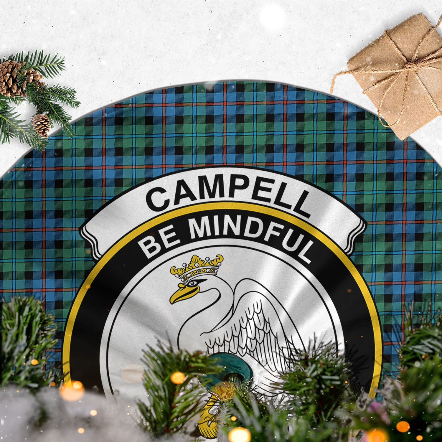 Campbell of Cawdor Ancient Tartan Christmas Tree Skirt with Family Crest - Tartanvibesclothing