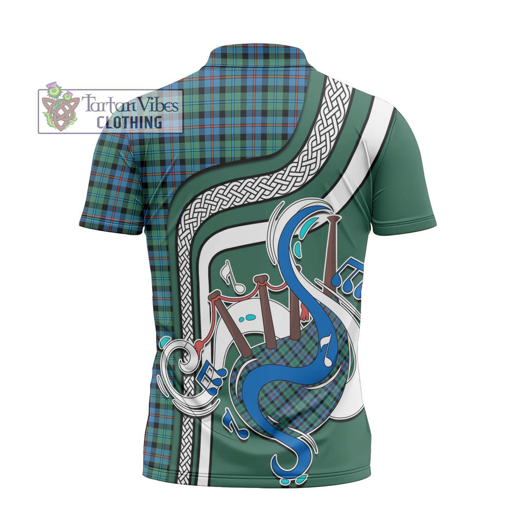 Campbell of Cawdor Ancient Tartan Zipper Polo Shirt with Epic Bagpipe Style - Tartanvibesclothing Shop