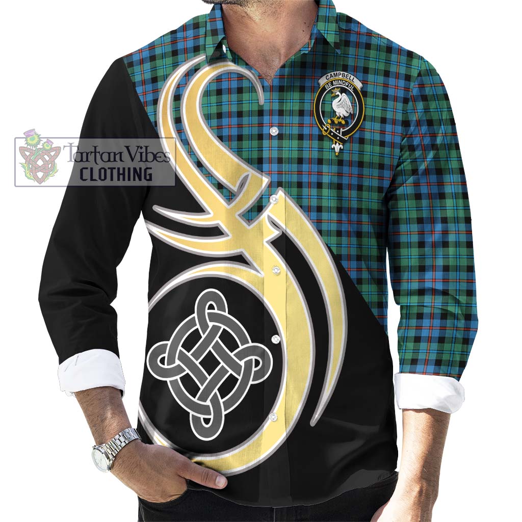 Campbell of Cawdor Ancient Tartan Long Sleeve Button Shirt with Family Crest and Celtic Symbol Style - Tartan Vibes Clothing