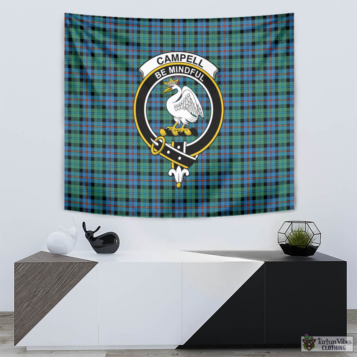 Tartan Vibes Clothing Campbell of Cawdor Ancient Tartan Tapestry Wall Hanging and Home Decor for Room with Family Crest