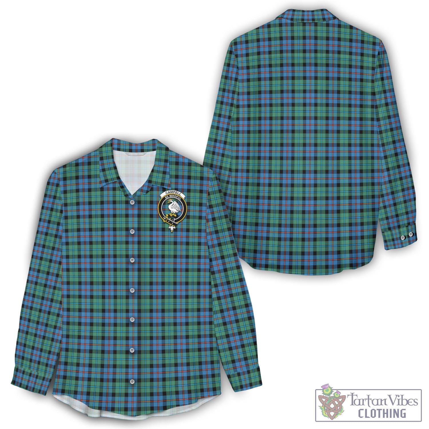 Tartan Vibes Clothing Campbell of Cawdor Ancient Tartan Womens Casual Shirt with Family Crest