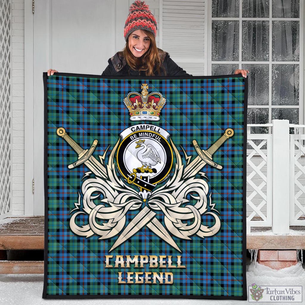 Tartan Vibes Clothing Campbell of Cawdor Ancient Tartan Quilt with Clan Crest and the Golden Sword of Courageous Legacy