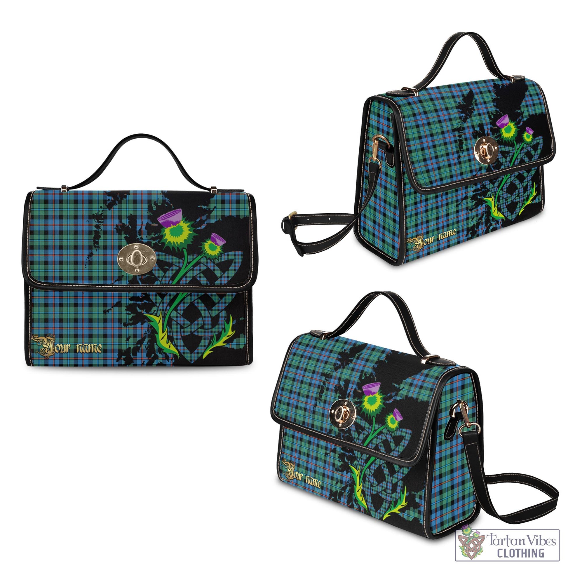 Tartan Vibes Clothing Campbell of Cawdor Ancient Tartan Waterproof Canvas Bag with Scotland Map and Thistle Celtic Accents