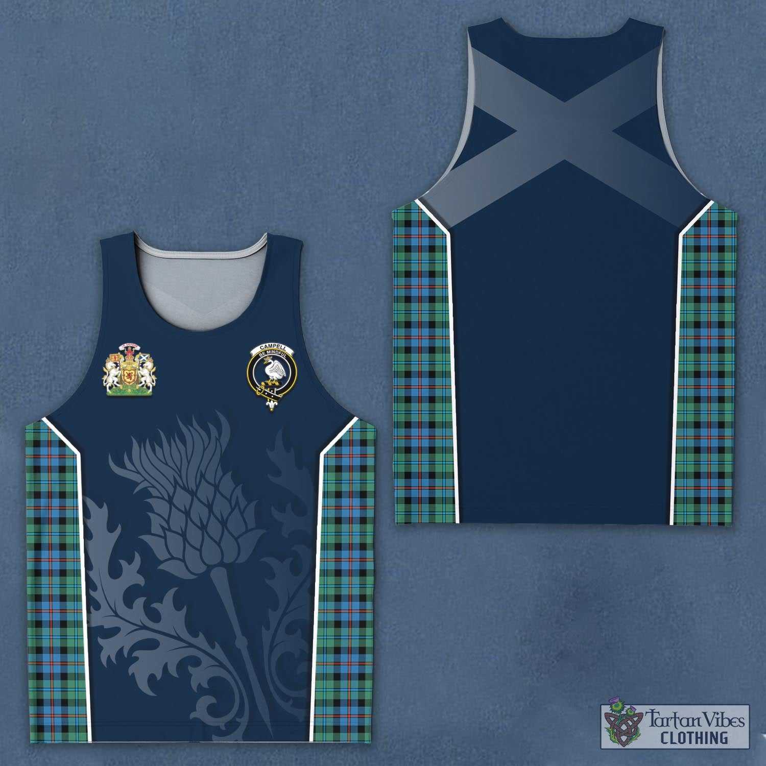 Tartan Vibes Clothing Campbell of Cawdor Ancient Tartan Men's Tanks Top with Family Crest and Scottish Thistle Vibes Sport Style