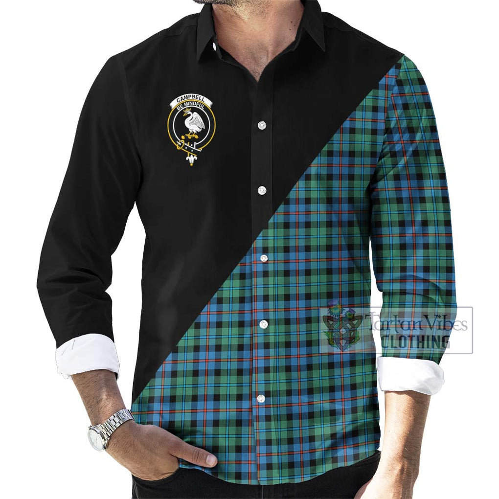 Campbell of Cawdor Ancient Tartan Long Sleeve Button Shirt with Family Crest and Military Logo Style - Tartanvibesclothing Shop