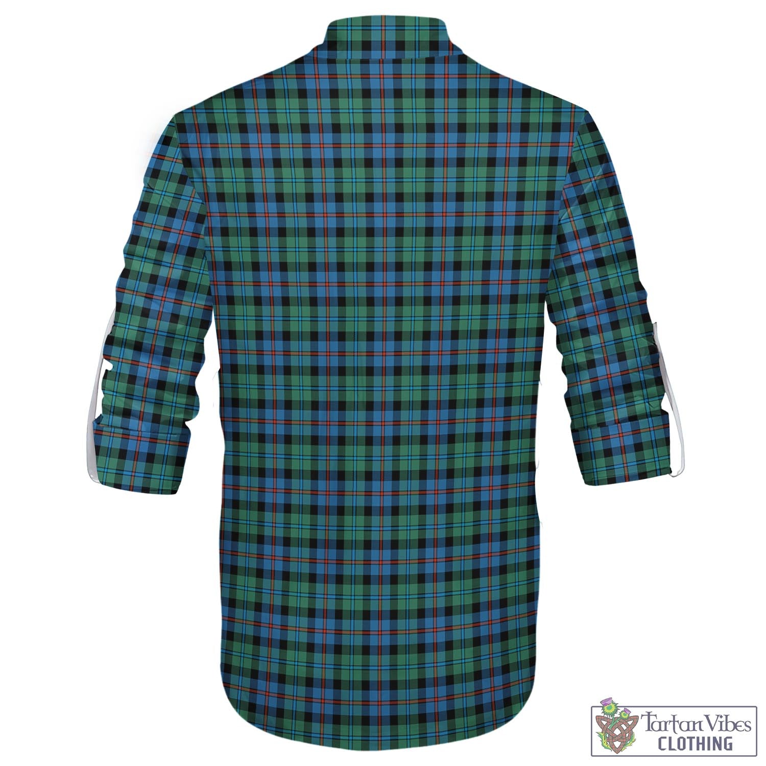 Tartan Vibes Clothing Campbell of Cawdor Ancient Tartan Men's Scottish Traditional Jacobite Ghillie Kilt Shirt with Family Crest