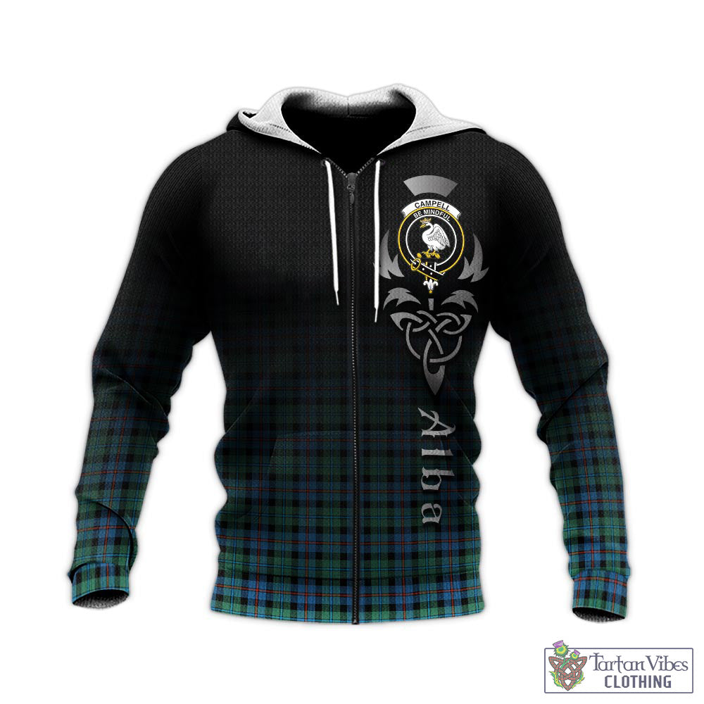 Tartan Vibes Clothing Campbell of Cawdor Ancient Tartan Knitted Hoodie Featuring Alba Gu Brath Family Crest Celtic Inspired