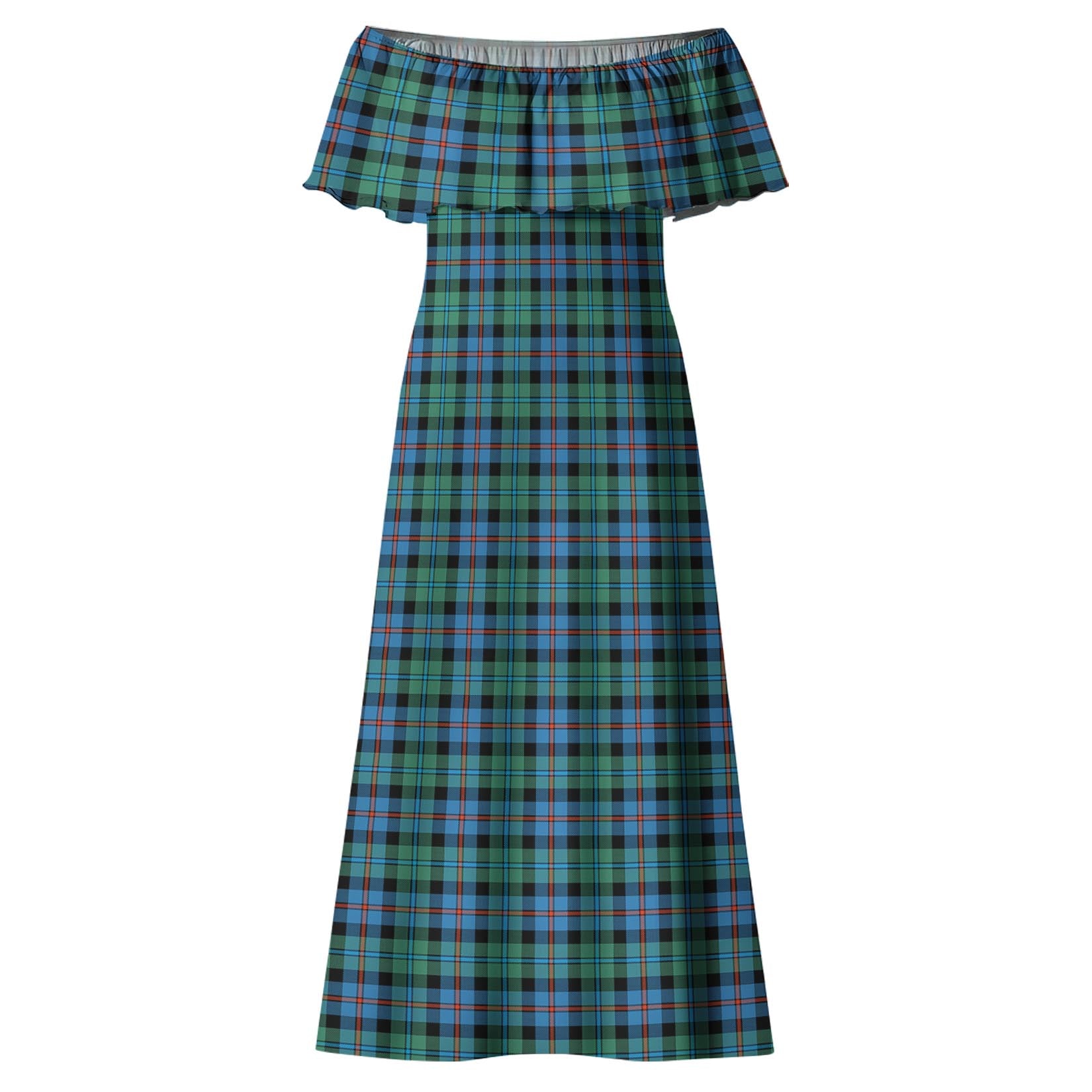 Campbell of Cawdor Ancient Tartan Off Shoulder Long Dress - Tartanvibesclothing