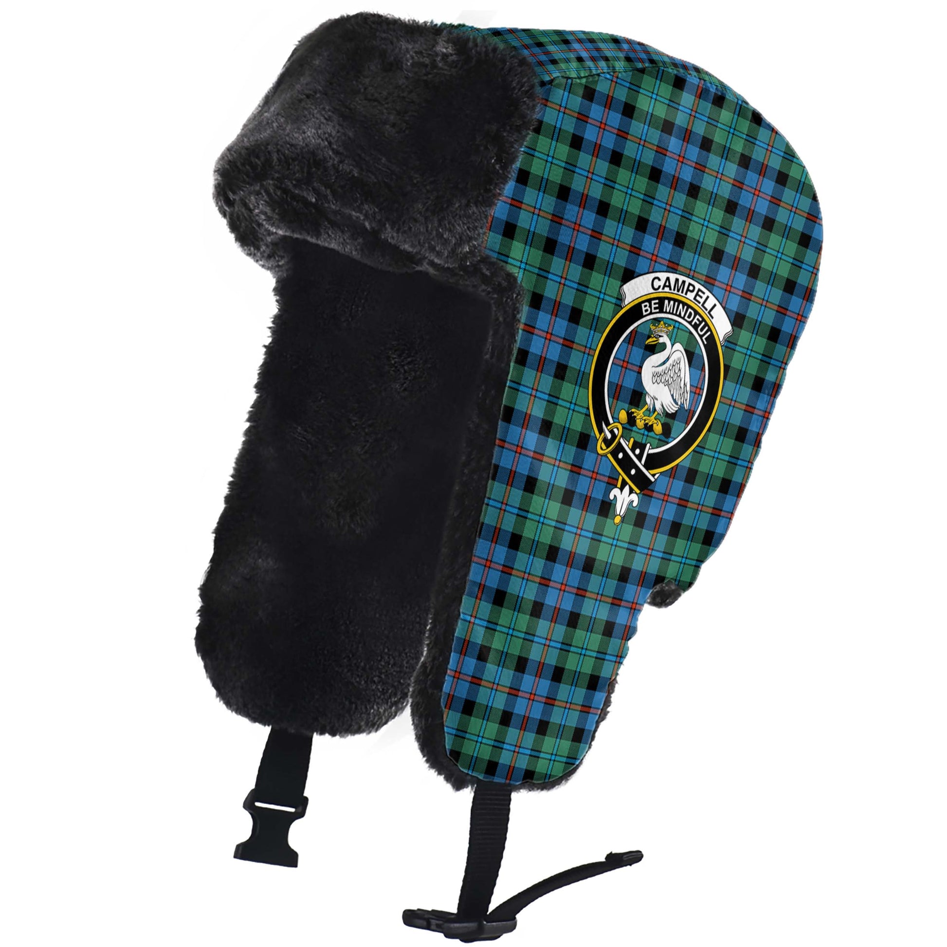 Campbell of Cawdor Ancient Tartan Winter Trapper Hat with Family Crest - Tartanvibesclothing