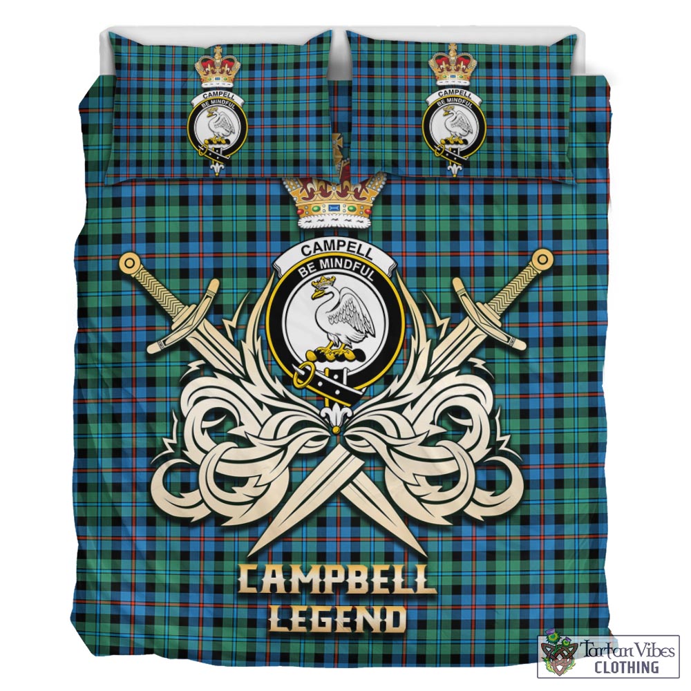 Tartan Vibes Clothing Campbell of Cawdor Ancient Tartan Bedding Set with Clan Crest and the Golden Sword of Courageous Legacy