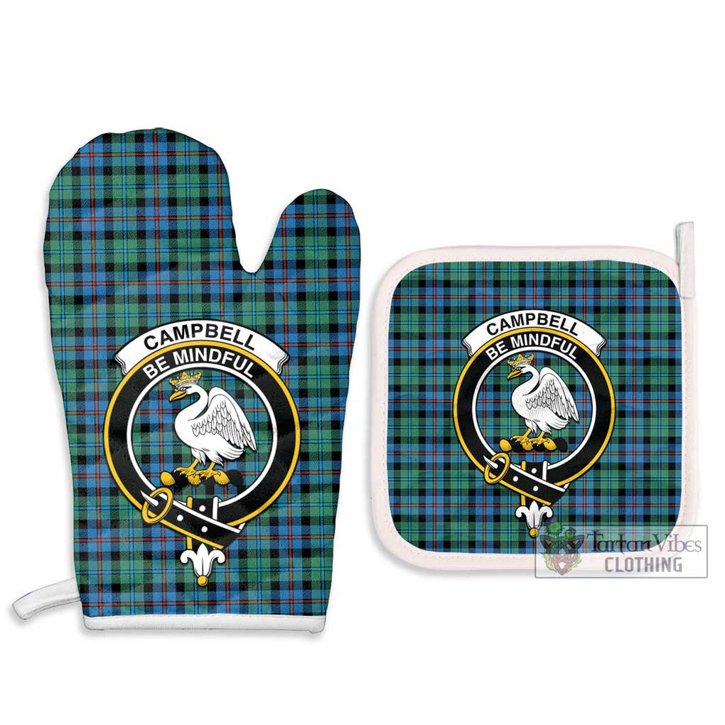 Campbell of Cawdor Ancient Tartan Combo Oven Mitt & Pot-Holder with Family Crest Combo 1 Oven Mitt & 2 Pot-Holder White - Tartan Vibes Clothing