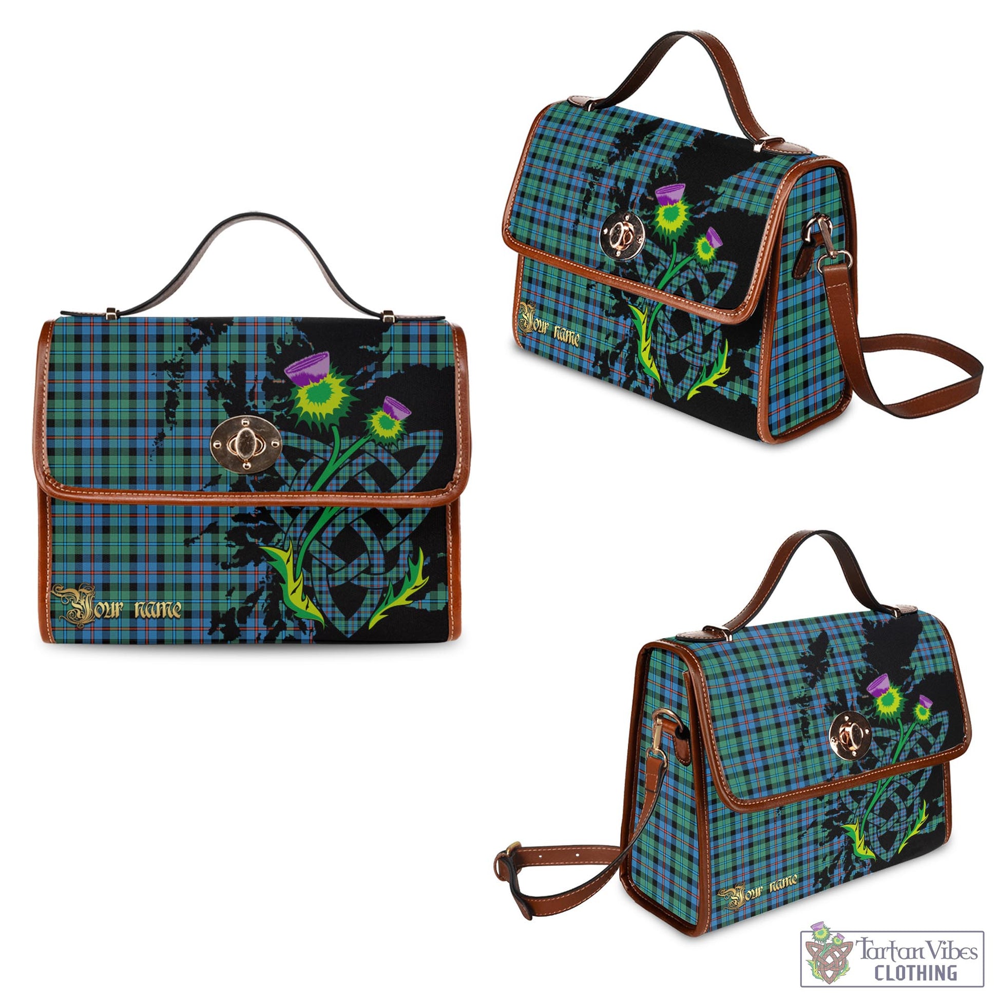 Tartan Vibes Clothing Campbell of Cawdor Ancient Tartan Waterproof Canvas Bag with Scotland Map and Thistle Celtic Accents