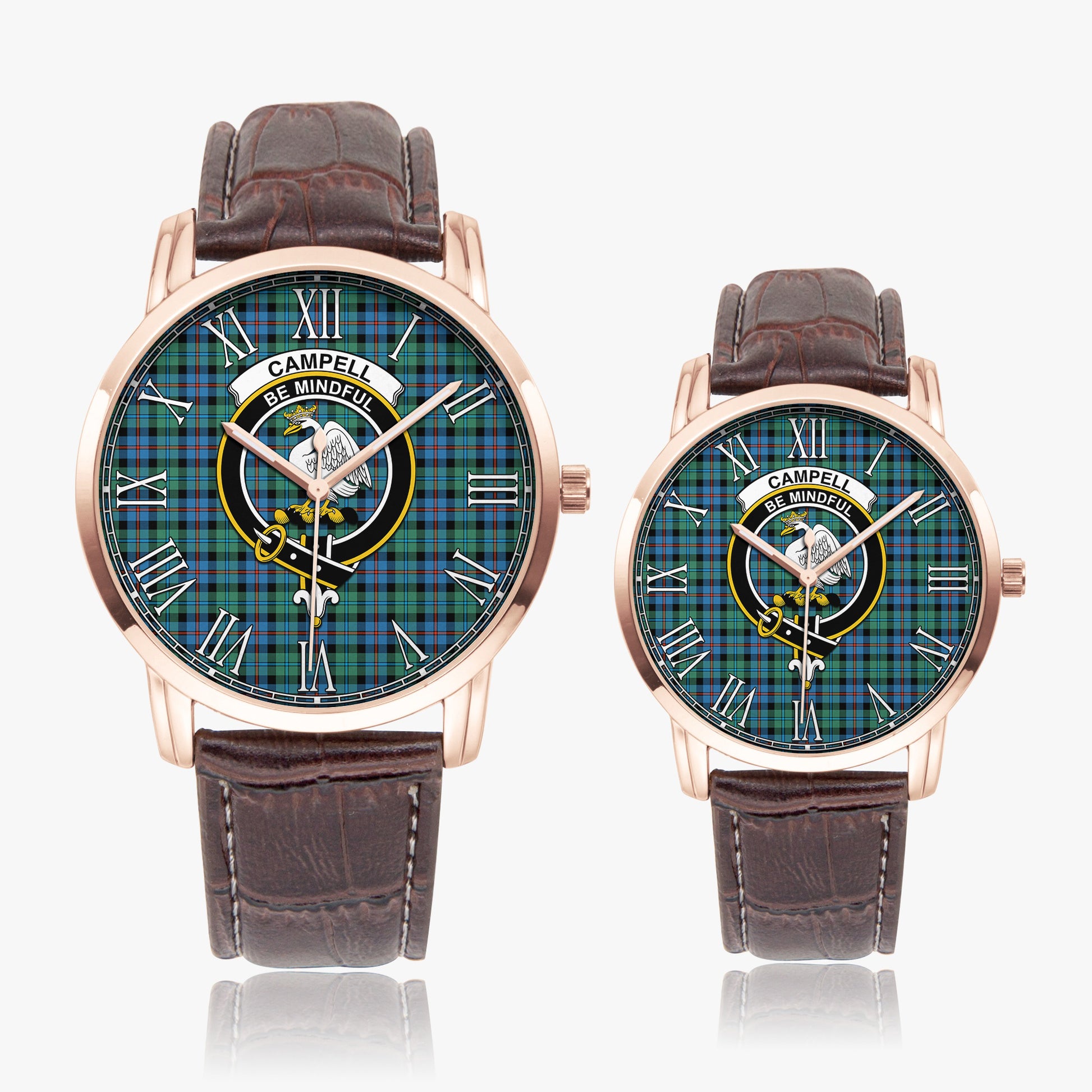 Campbell of Cawdor Ancient Tartan Family Crest Leather Strap Quartz Watch - Tartanvibesclothing