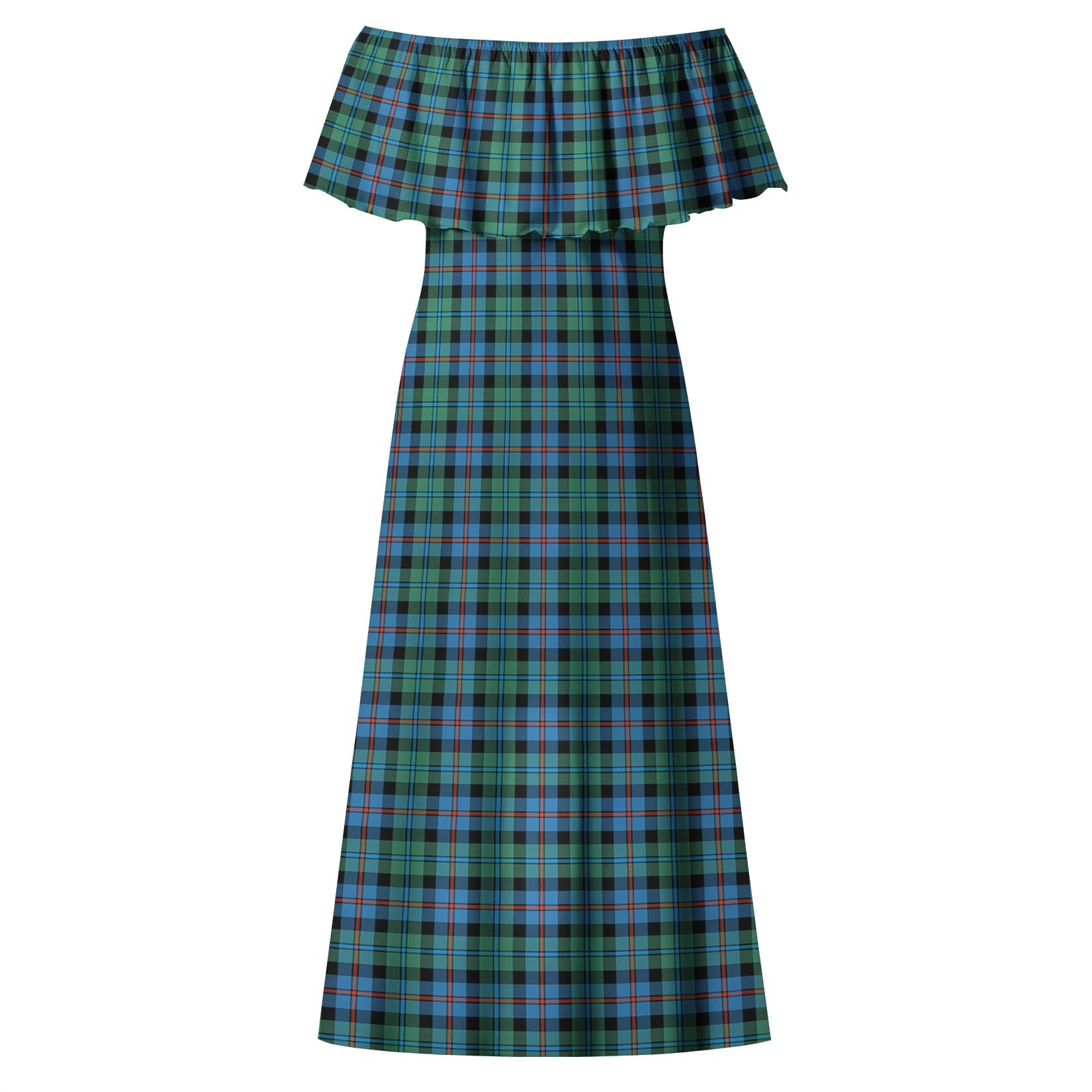 Campbell of Cawdor Ancient Tartan Off Shoulder Long Dress - Tartanvibesclothing