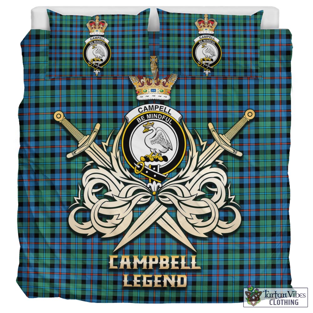 Tartan Vibes Clothing Campbell of Cawdor Ancient Tartan Bedding Set with Clan Crest and the Golden Sword of Courageous Legacy