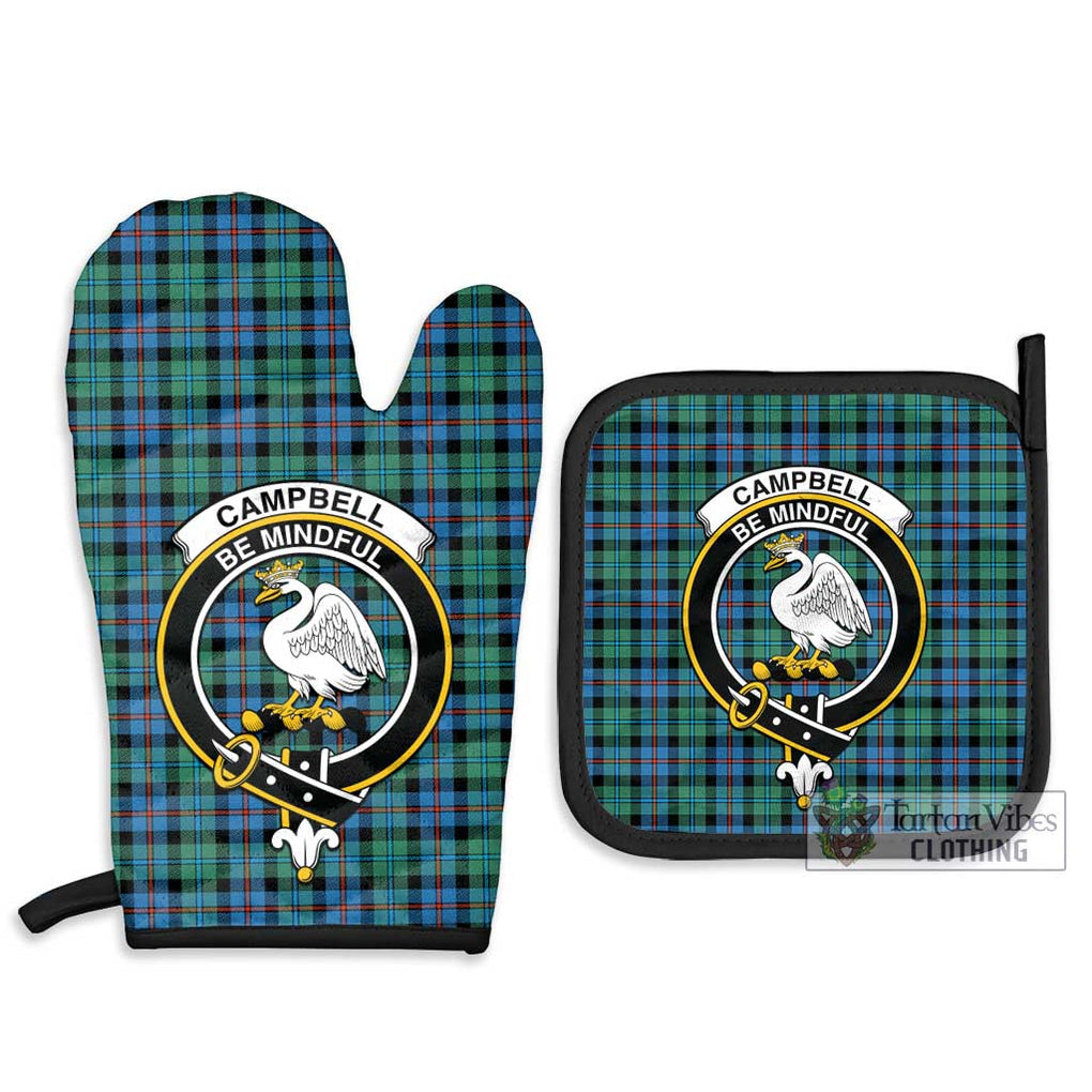 Campbell of Cawdor Ancient Tartan Combo Oven Mitt & Pot-Holder with Family Crest Combo 1 Oven Mitt & 2 Pot-Holder Black - Tartan Vibes Clothing