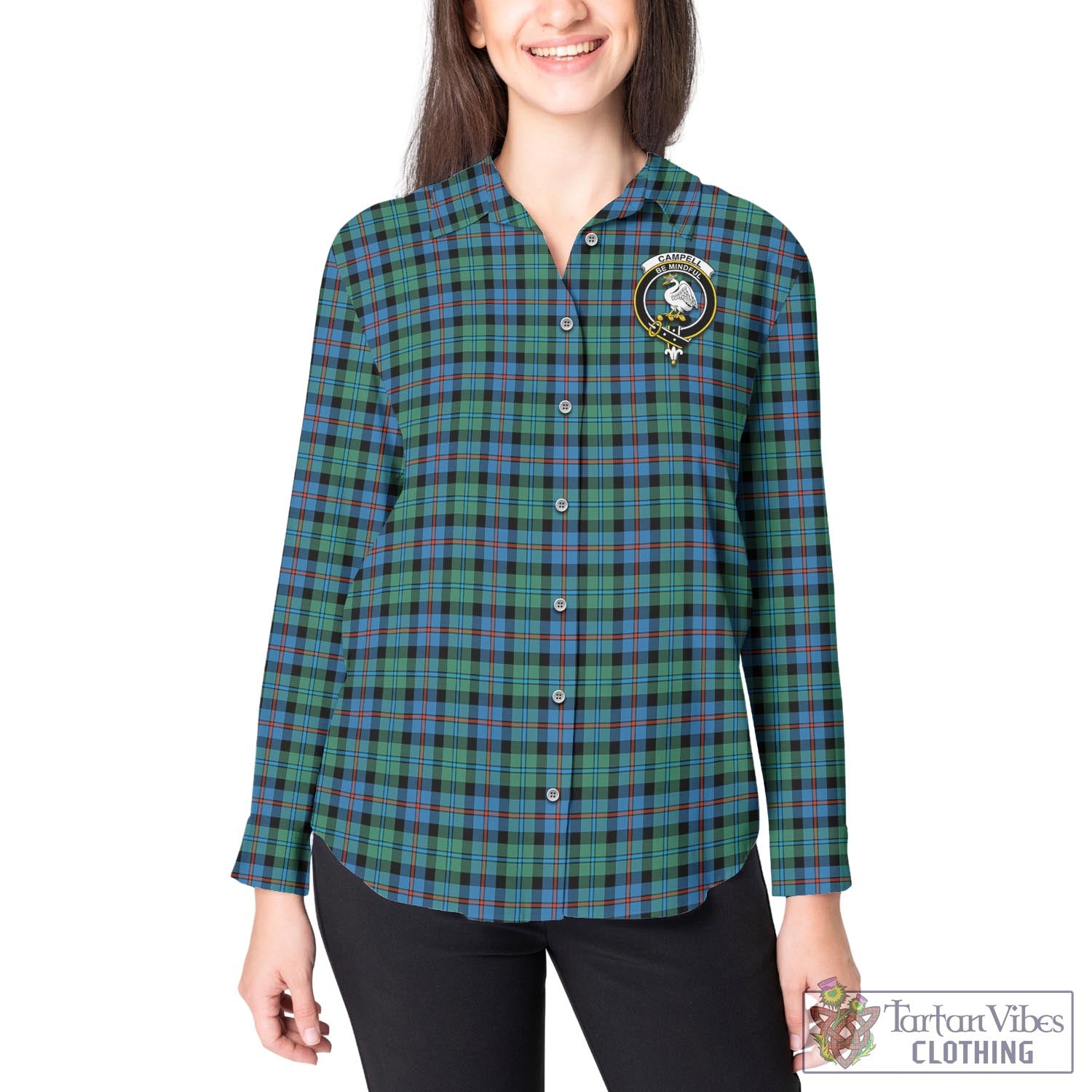 Tartan Vibes Clothing Campbell of Cawdor Ancient Tartan Womens Casual Shirt with Family Crest